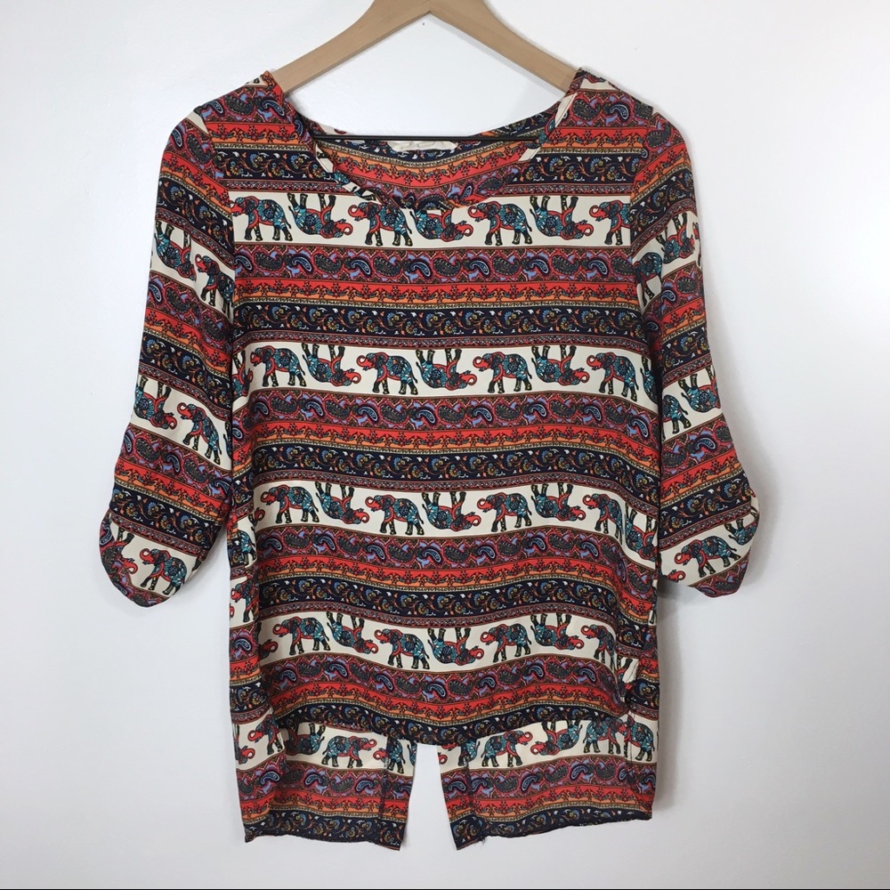 Pink Rose Bohemian Elephant Blouse, M